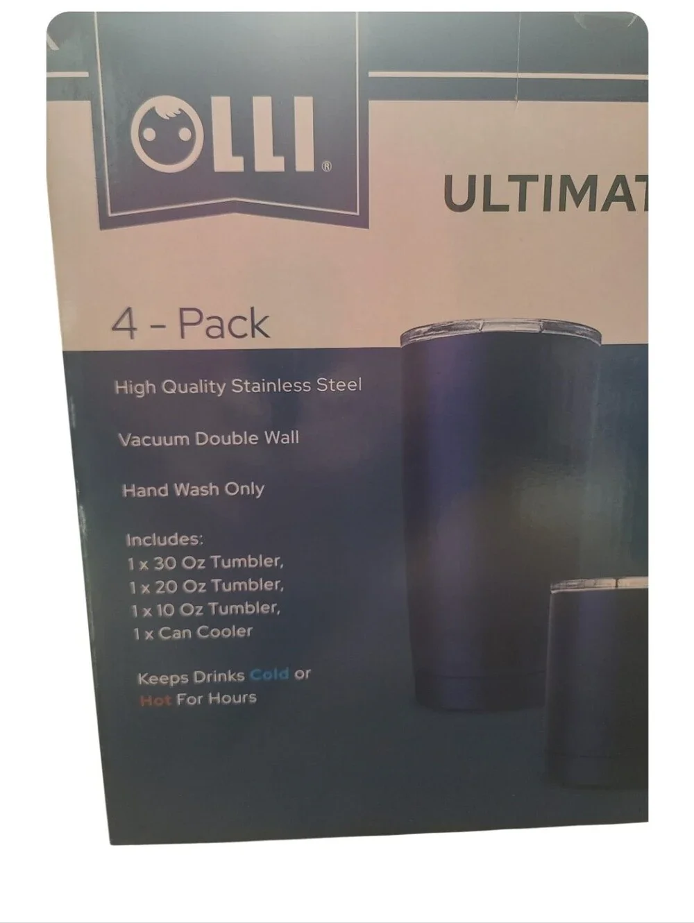 ​OLLI Ultimate Tumbler Blue Stainless Steel 4-Piece 30oz 20oz 10oz Can Cooler